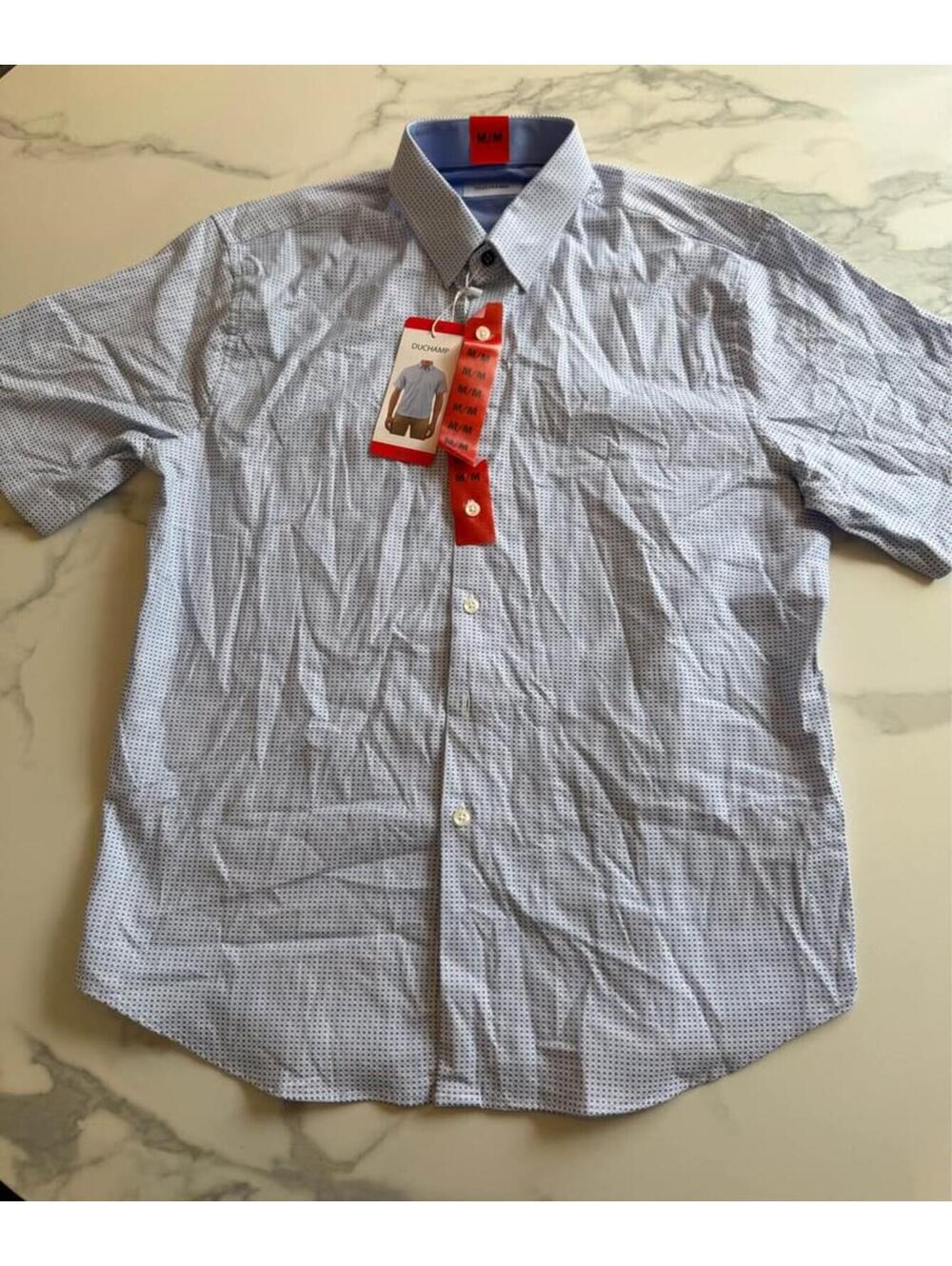 DUCHAMP Mens Light Blue Geometric Short Sleeve Button Up Shirt M/M New With Tags